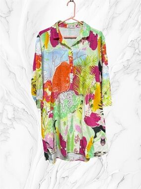 Atelier5 by Gozde Yilmaz tunic multi-colored safari tropical print linen XL